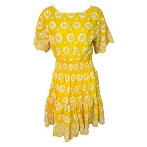 Tory Burch Floral Embroidered Summer Dress Yellow White Size 4 NWOT